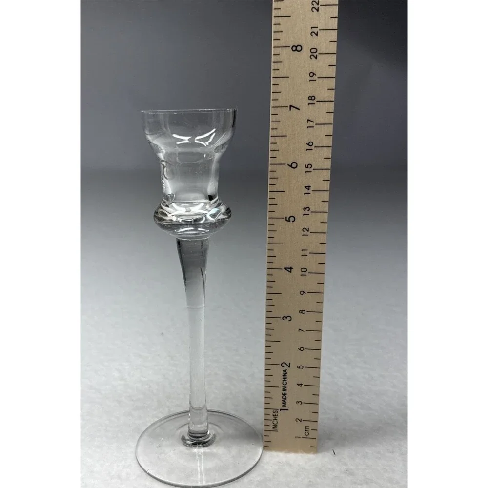 Clear Glass Long Stem Taper Candle Holders Candlesticks Set of 3 Vintage